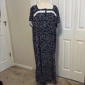 NWT Croft & Barrow Navy Blue Floral Print Long Nightgown Size 3X